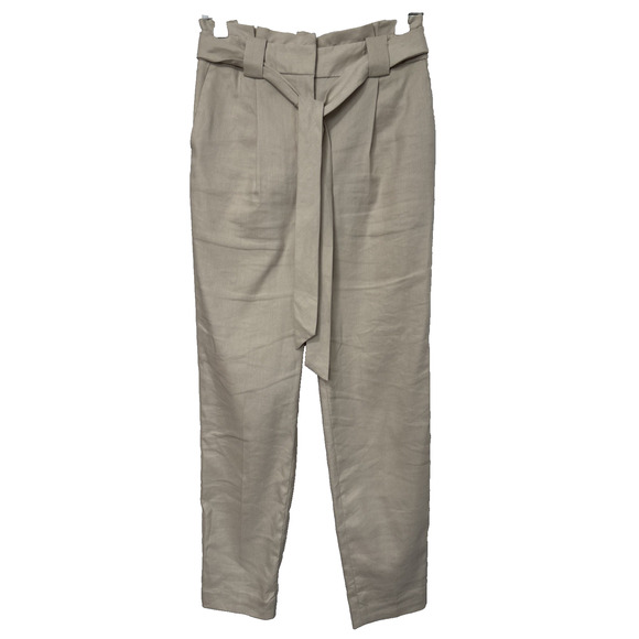EXPRESS Paperbag Pants Womens 2R Beige High Rise Ankle Linen Normcore Staple - Picture 1 of 8